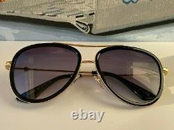 Gucci GG0062S 011 Black Gold Aviator Sunglasses Grey Lens Unisex Oversize