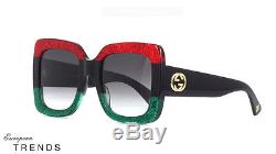 Gucci GG0083S 001 RED/BLACK/GREEN Square Sunglasses %100 Auth FREE SHIPPING