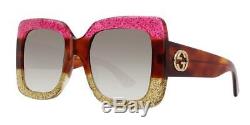 Gucci GG0083S 002 Glitter Pink-Yellow With Brown Gradient Lenses 55MM Sunglasses