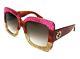 Gucci Gg0083s 002 Oversize Tortoise Pink Gold Square Women Sunglasses 100% Uv