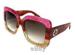 Gucci GG0083S 002 Oversize Tortoise Pink Gold Square Women Sunglasses 100% UV