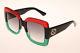 Gucci Gg0083 001 Square Sunglasses In Red Green Black Authentic 100% Uv