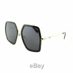 Gucci GG0106S 001 Gold Black Metal Square Sunglasses Grey Lens