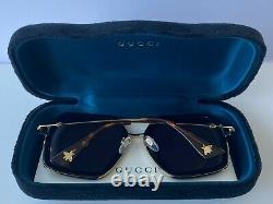 Gucci GG0106S 001 Gold Black Square Frame Gray Lens Women's Sunglasses Oversize