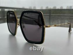 Gucci GG0106S 001 Gold Black Square Sunglasses Gray Lens Unisex Oversized