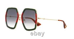 Gucci GG0106S 007 Geometric Sunglasses in Green/Red with Grey Lenses 100% UV