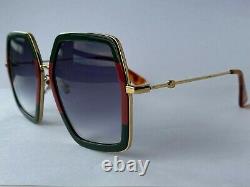 Gucci GG0106S 007 Gold Red Green Square Frame Gray Lens Sunglasses Oversize Uni