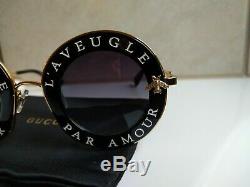 Gucci GG0113S 001 Black Gold Sunglasses 44mm L'AVEUGLE PAR AMOUR. Authentic New