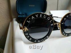 Gucci GG0113S 001 Black Gold Sunglasses 44mm L'AVEUGLE PAR AMOUR. New
