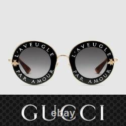 Gucci GG0113S 001 Black Gold Sunglasses L'Aveugle Par Amour Authentic