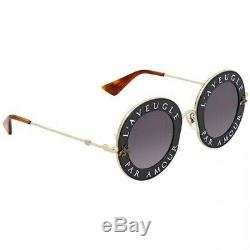 Gucci GG0113/S L'Aveugle Par Amour Black/Gold Metal Round Sunglasses %100 Auth