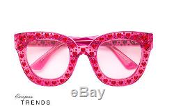 Gucci GG0116/S Swarovski CRYSTAL with Heart PINK Acetate Sunglasses Authentic