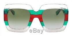 Gucci GG0178S 007 Oversize Clear Green Red Square Women Sunglasses 100% UV