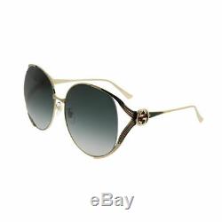 Gucci GG0225S 001 Gold Metal Round Sunglasses Grey Gradient Lens