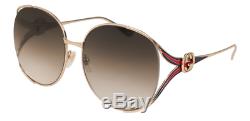 Gucci GG0225S 002 Sunglasses Gold Frame Brown Gradient Lenses 63mm