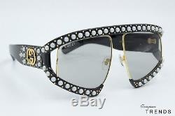 Gucci GG0234S PEARL Black Acetate with Gold Metal Sunglasses %100Authentic