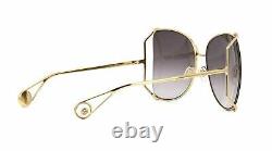 Gucci GG0252S 002 Gold Metal Frame Grey Gradient Lens Butterfly Pearl Sunglasses