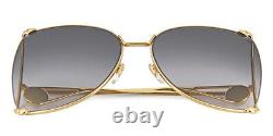 Gucci GG0252S 002 Gold Metal Frame Grey Gradient Lens Butterfly Pearl Sunglasses