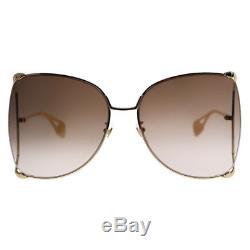 Gucci GG0252S 003 Gold Metal Round Sunglasses Brown Gradient Lens