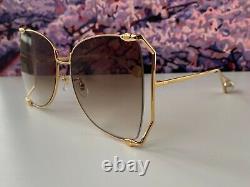 Gucci GG0252S Gold Frame Brown Lens Women's Oversize Sunglasses Butterfly