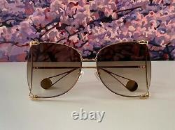 Gucci GG0252S Gold Frame Brown Lens Women's Oversize Sunglasses Butterfly