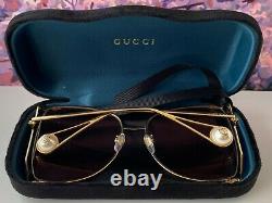 Gucci GG0252S Gold Frame Pink Lens Women's Oversize Sunglasses Butterfly