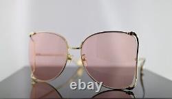 Gucci GG0252S Gold / Pink Lens Butterfly Oversized Women Sunglasses 100% UV