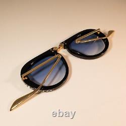 Gucci GG0307S 56mm Foldable Aviator Sunglasses in Black w. Crystals and Blue Lens