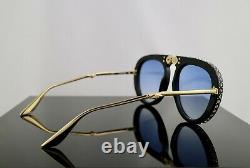 Gucci GG0307S Black Foldable Sunglasses Light Blue Lens with Crystals 100% UV