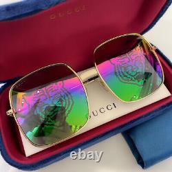 Gucci GG0414S 004 Sunglasses Multicolor Tiger Logo Mirror Square Authentic New