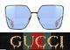 Gucci Gg0436s 004 Women's Smoke Blue & Gold Metal Oversized Square Sunglasses