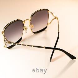 Gucci GG0593SK 004 Sunglasses Black and Gold 100% UV Square Women Sunglasses
