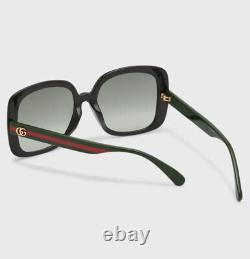 Gucci GG0713S 006 Black Gold Green Red Gray Gradient Lens Women Sunglasses Large