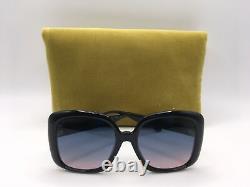 Gucci GG0714SA Women's Black Frame Blue Lens Square Sunglasses 56MM