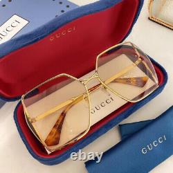 Gucci GG0817s blue Gold Metal Square Sunglasses