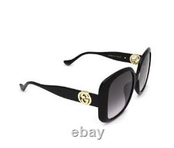 Gucci GG1029SA 001 Black Gold Women Sunglasses Grey Lens Large 57mm Authentic
