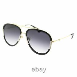 Gucci GG 0062S 006 Black/White Metal Aviator Sunglasses Grey Gradient Lens