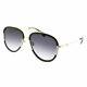 Gucci Gg 0062s 006 Black/white Metal Aviator Sunglasses Grey Gradient Lens