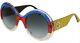 Gucci Gg 0101s 006 Round Glitter Red Blue Gold / Grey Gradient Sunglasses Nwt