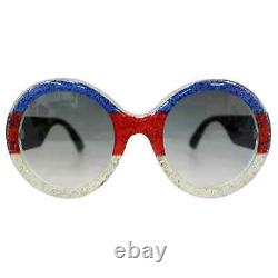 Gucci GG 0101S 006 Round Glitter Red Blue Gold / Grey Gradient Sunglasses NWT