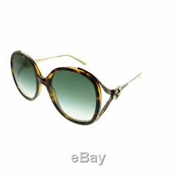Gucci GG 0226S 003 Havana Plastic Round Sunglasses Green Gradient Lens