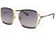 Gucci Gg 0593sk 001 Black Gold Metal Oversized Sunglasses Grey Gradient Lens