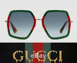 Gucci Men's / Women Sunglasses GG0106S 007 Green Gold/Grey Gradient Lens 56mm