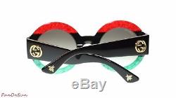 Gucci Round Sunglasses GG0084S 001 Black Red Green/Grey Lens 51mm Authentic