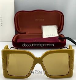 Gucci Square Oversized Sunglasses GG0535S 004 Yellow Frame Gold Yellow Lens NEW