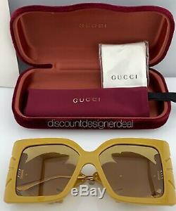 Gucci Square Oversized Sunglasses GG0535S 004 Yellow Frame Gold Yellow Lens NEW