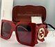Gucci Square Oversized Sunglasses Gg0535s 005 Red Frame Gold Accents Violet Lens