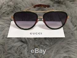 Gucci Women Design Sunglasses GG0062S 003 Green Gold/Grey