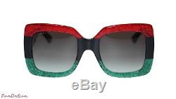 Gucci Women Square Sunglasses GG0083S 001 Black Red Green/Grey Lens 55mm