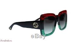 Gucci Women Square Sunglasses GG0083S 001 Black Red Green/Grey Lens 55mm